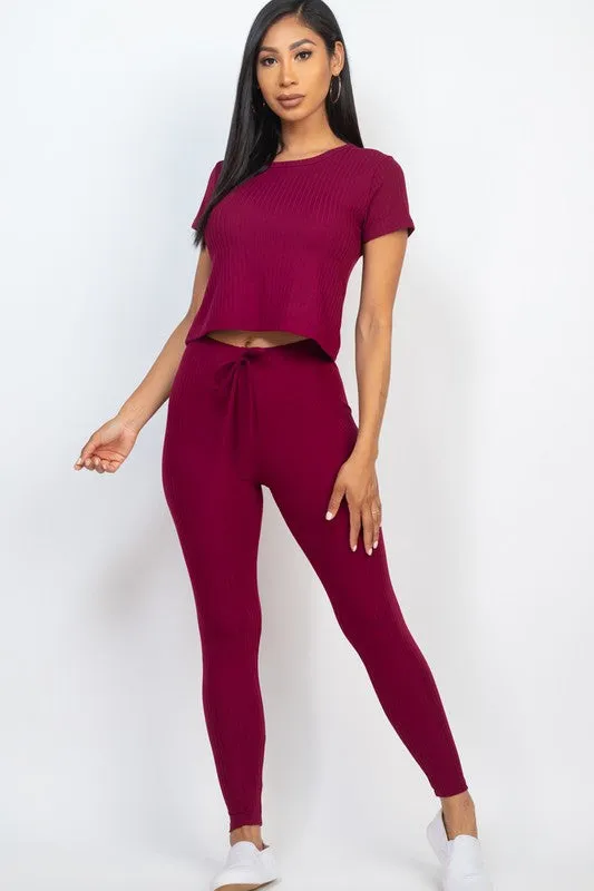 Ribbed Short Sleeve Top & Leggings Set