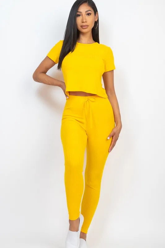 Ribbed Short Sleeve Top & Leggings Set