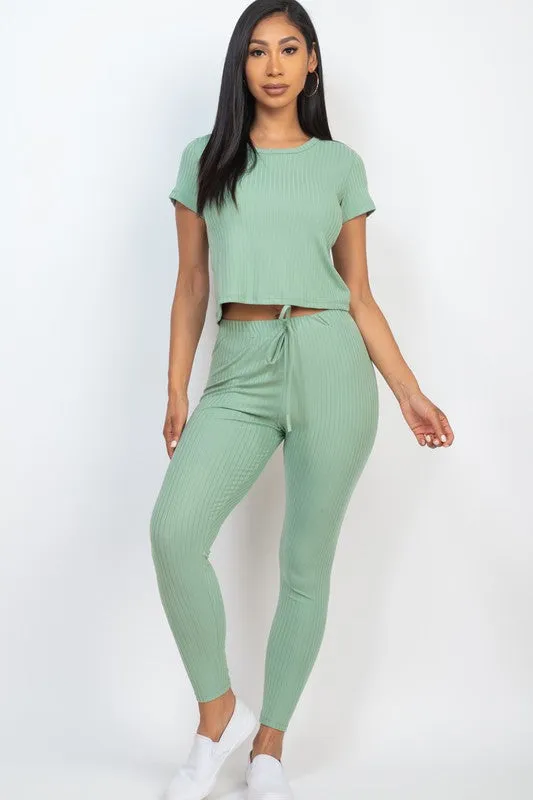 Ribbed Short Sleeve Top & Leggings Set
