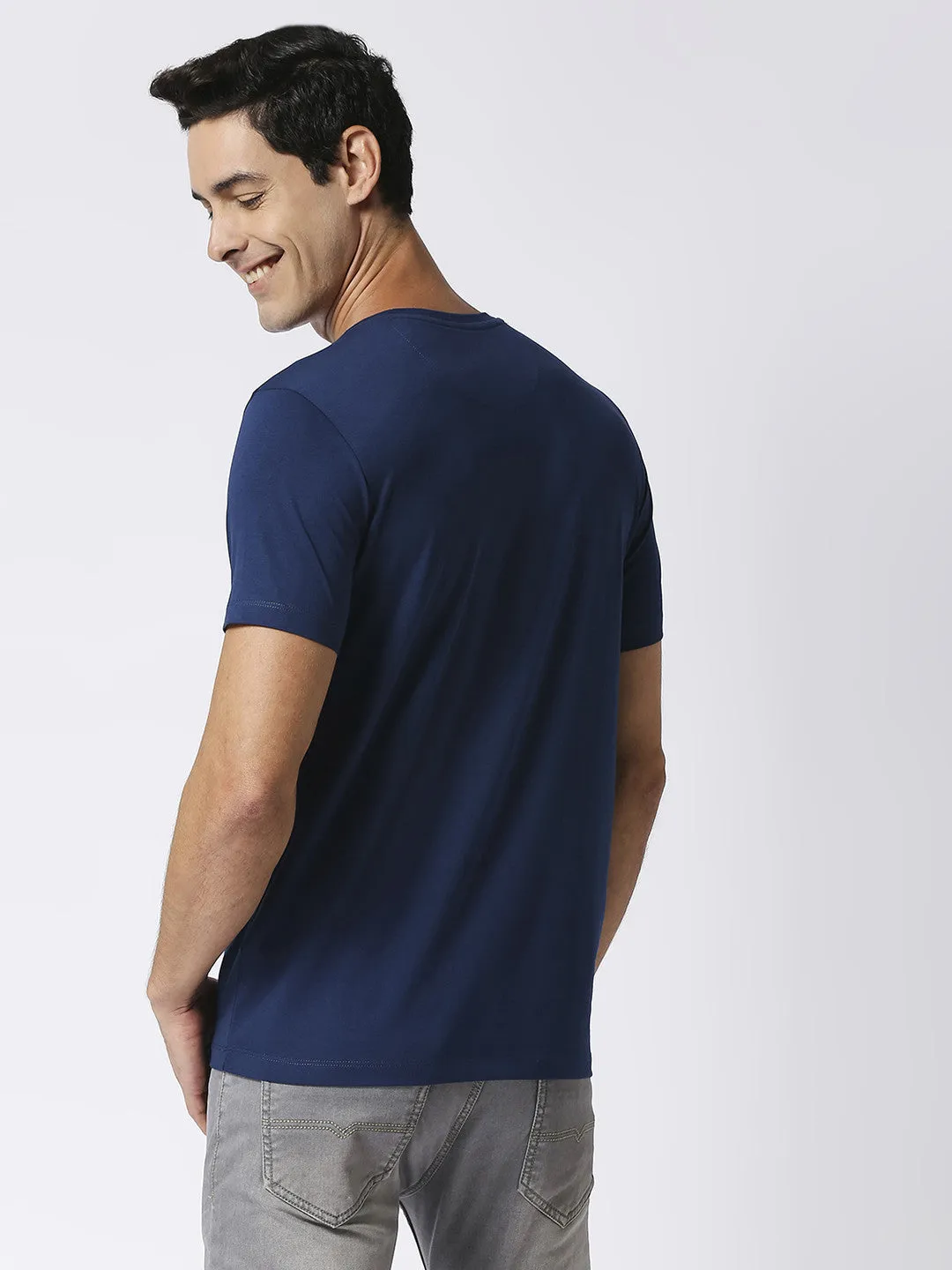 Royal Blue Jersey Lycra Round Neck T-shirt