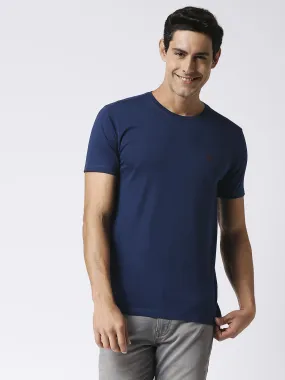 Royal Blue Jersey Lycra Round Neck T-shirt