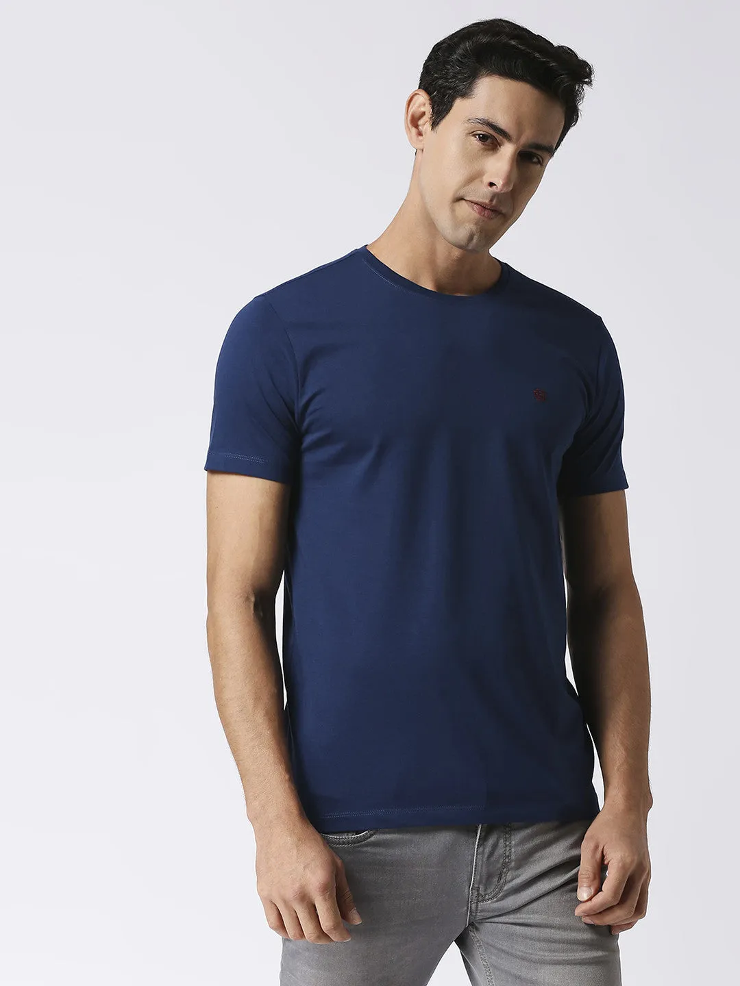 Royal Blue Jersey Lycra Round Neck T-shirt