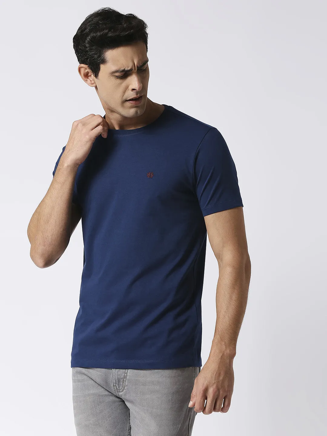 Royal Blue Jersey Lycra Round Neck T-shirt