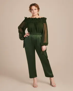 Satin Icon Track Pant | Olive