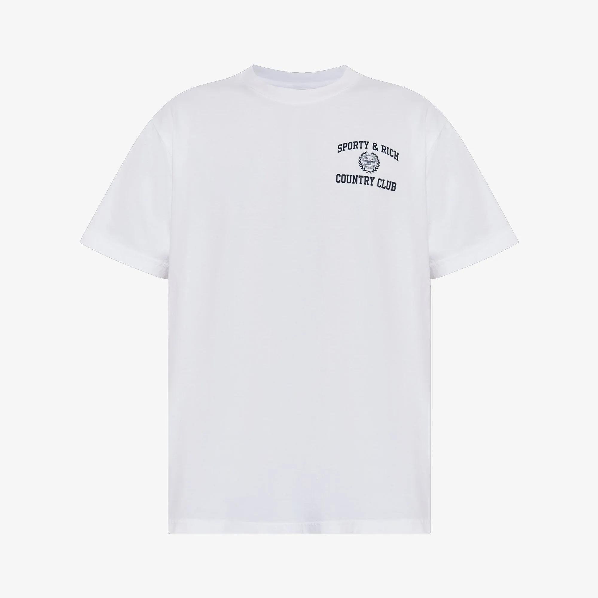SPORTY & RICH | WMN'S VARSITY CREST T-SHIRT { WHITE/NAVY