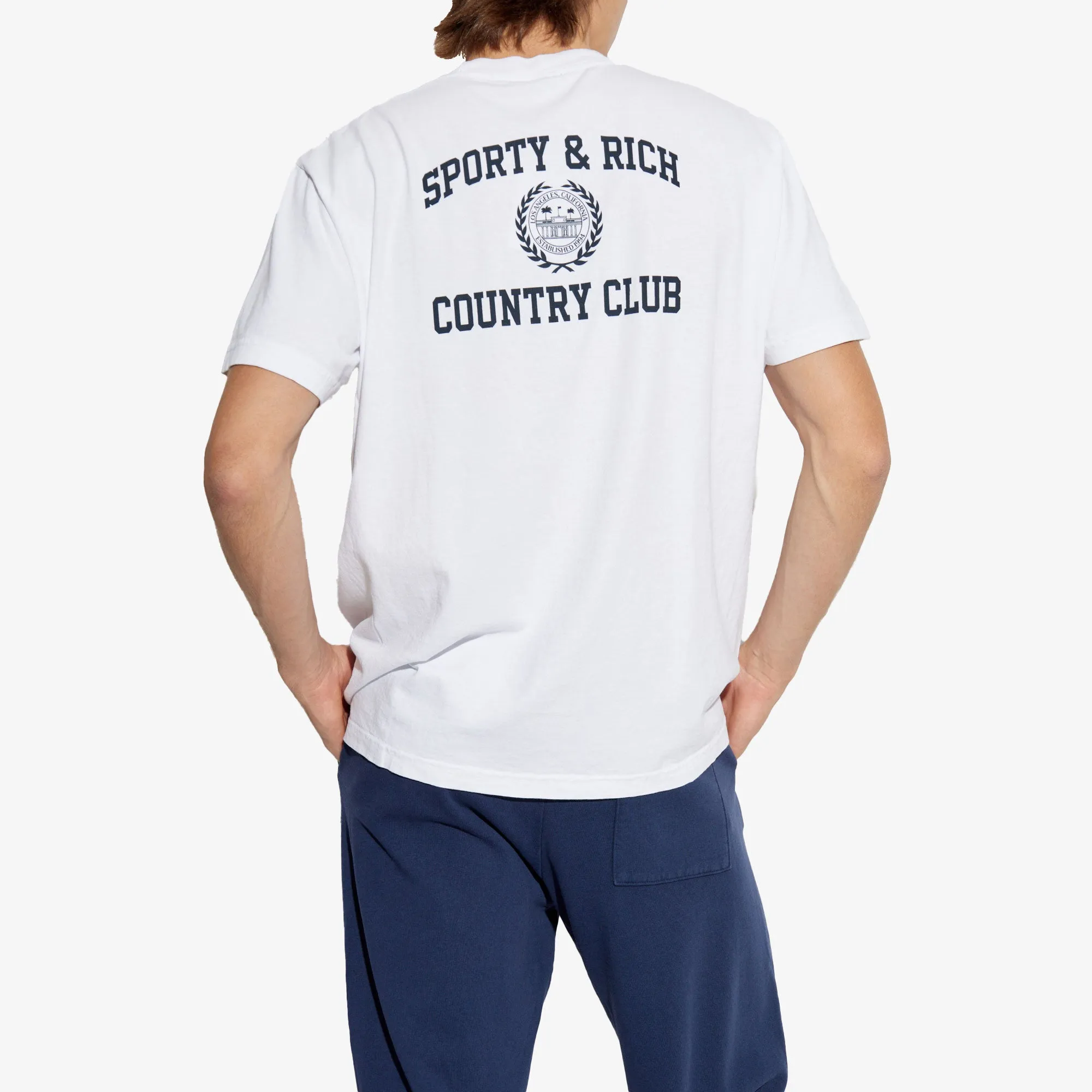 SPORTY & RICH | WMN'S VARSITY CREST T-SHIRT { WHITE/NAVY