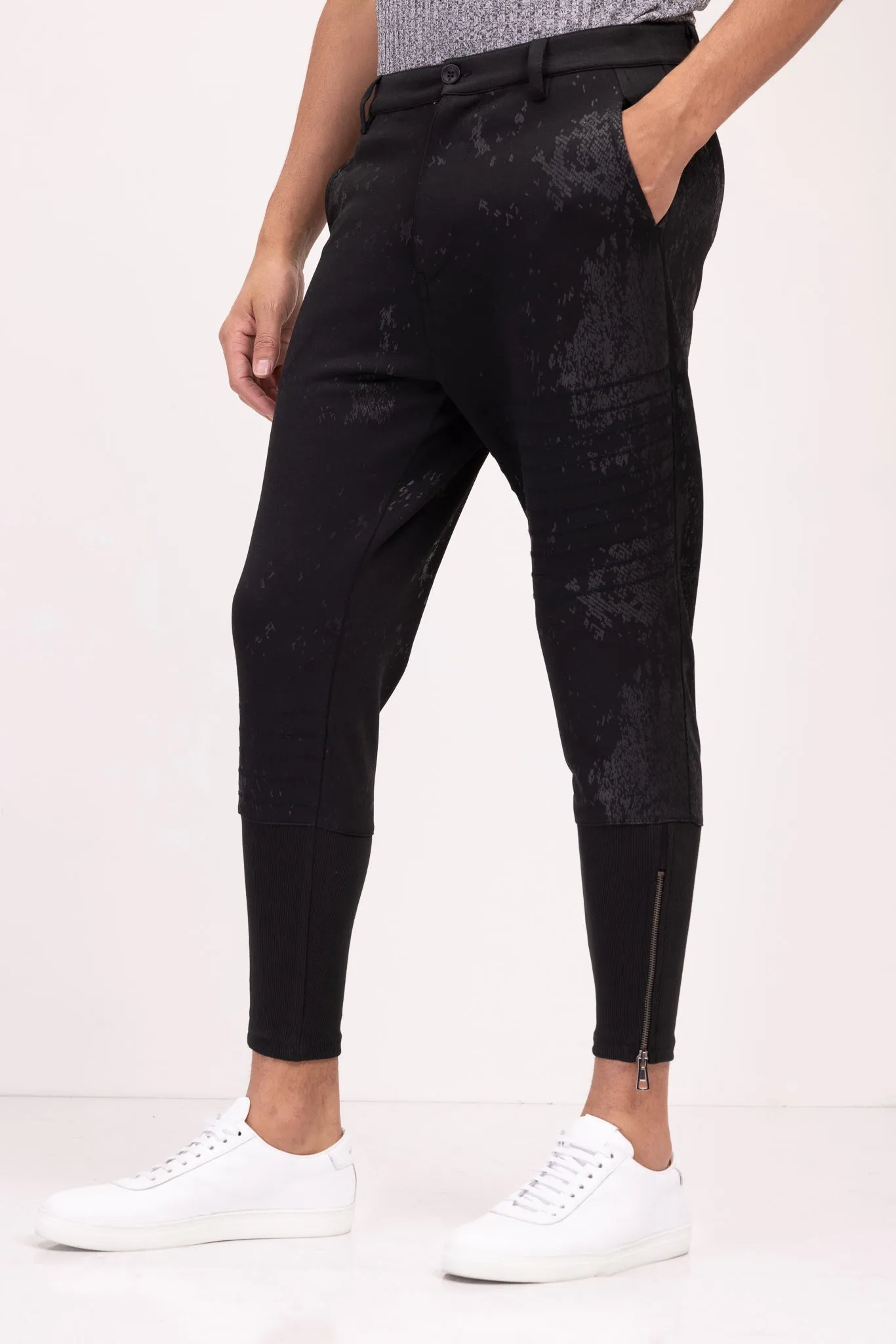 Stretch Patterned Track Pants - Black