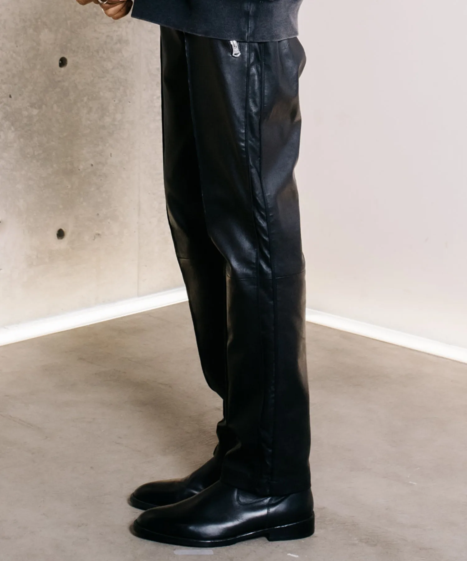 STRETCH SPANISH LAMB LEATHER TRACK PANTS