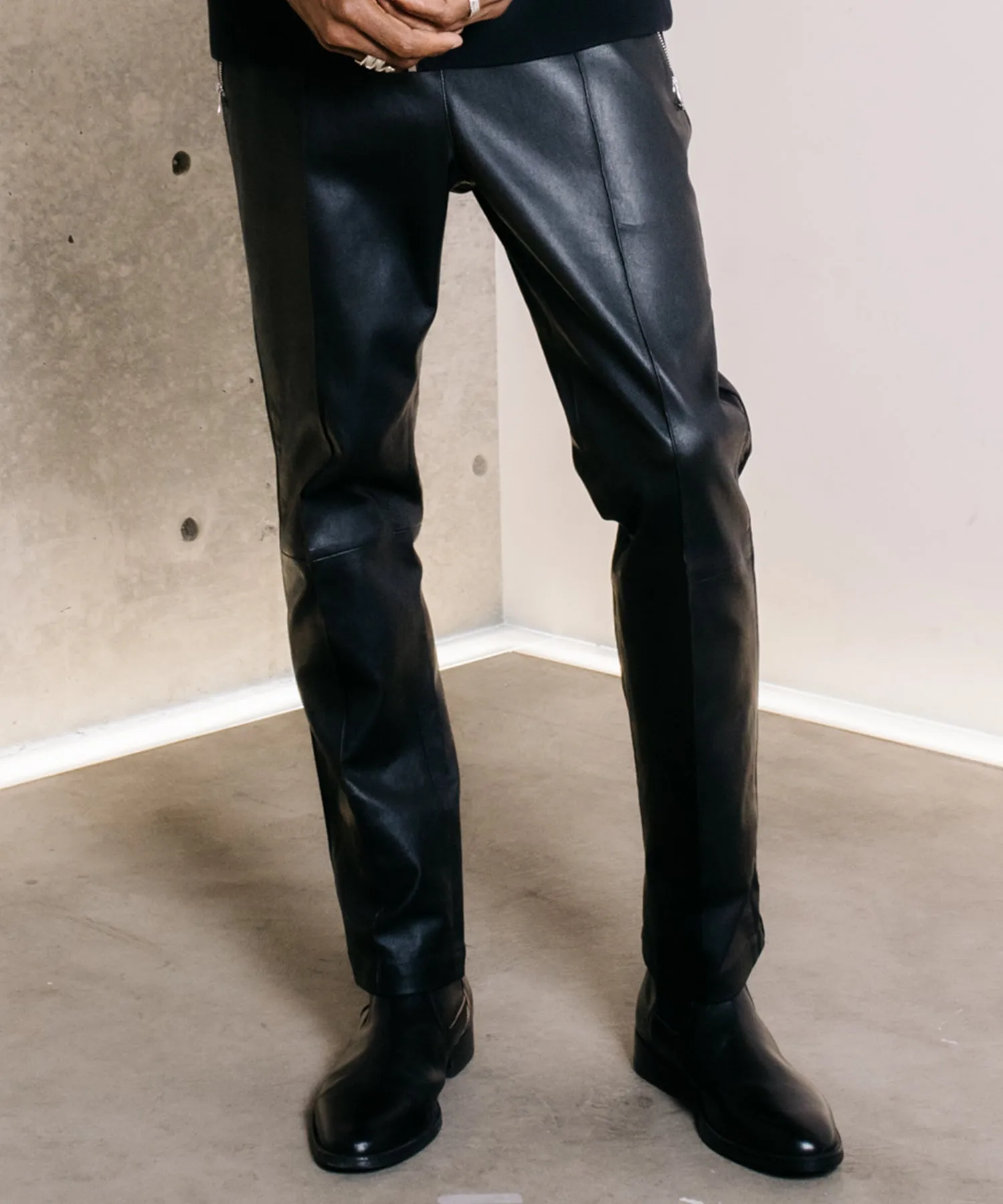 STRETCH SPANISH LAMB LEATHER TRACK PANTS