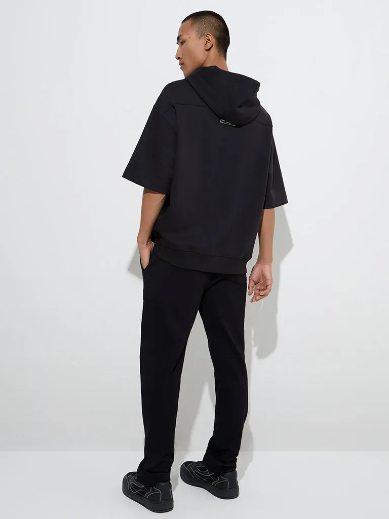 Studiofit Black Relaxed-Fit Mid-Rise Cotton-Blend Track Pants