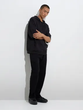 Studiofit Black Relaxed-Fit Mid-Rise Cotton-Blend Track Pants