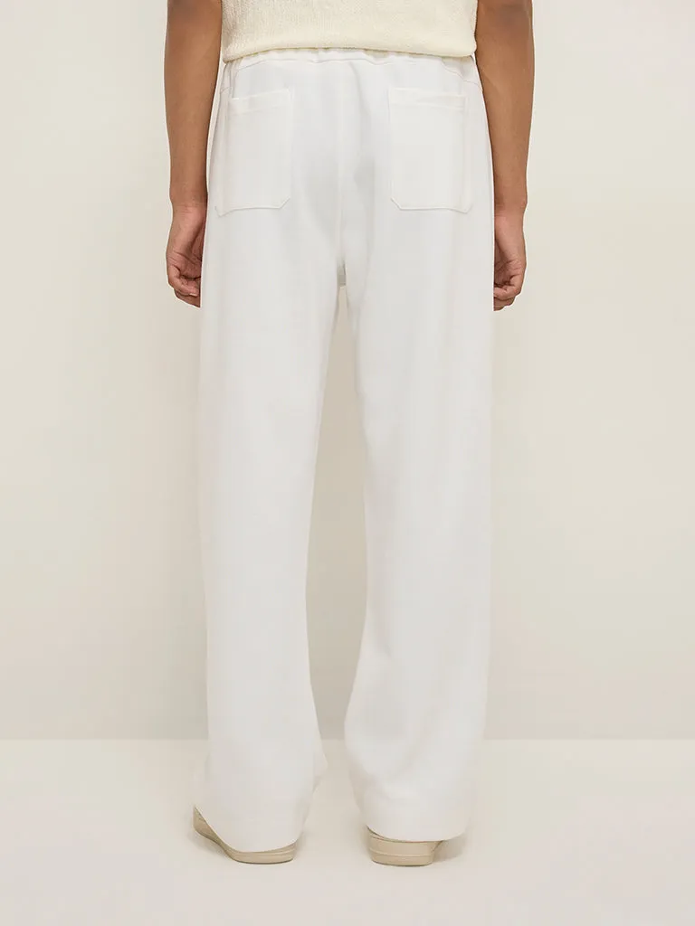 Studiofit White Relaxed-Fit Mid-Rise Cotton-Blend Track Pants