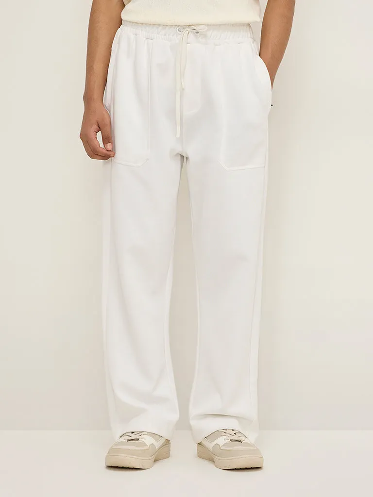 Studiofit White Relaxed-Fit Mid-Rise Cotton-Blend Track Pants