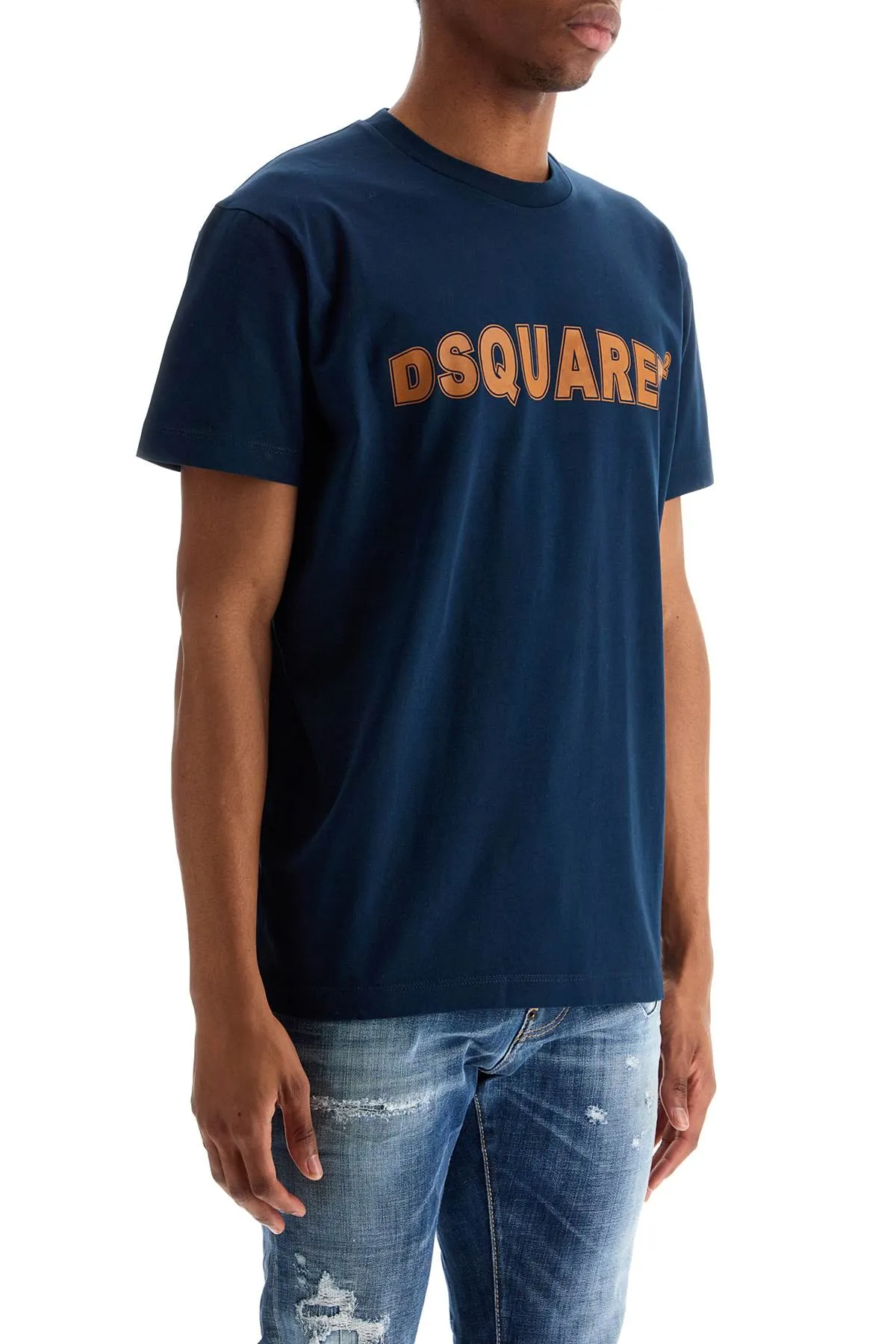 t-shirt in cotone blu navy con scollo ampio S71GD1452 D20020 BLUE NAVY
