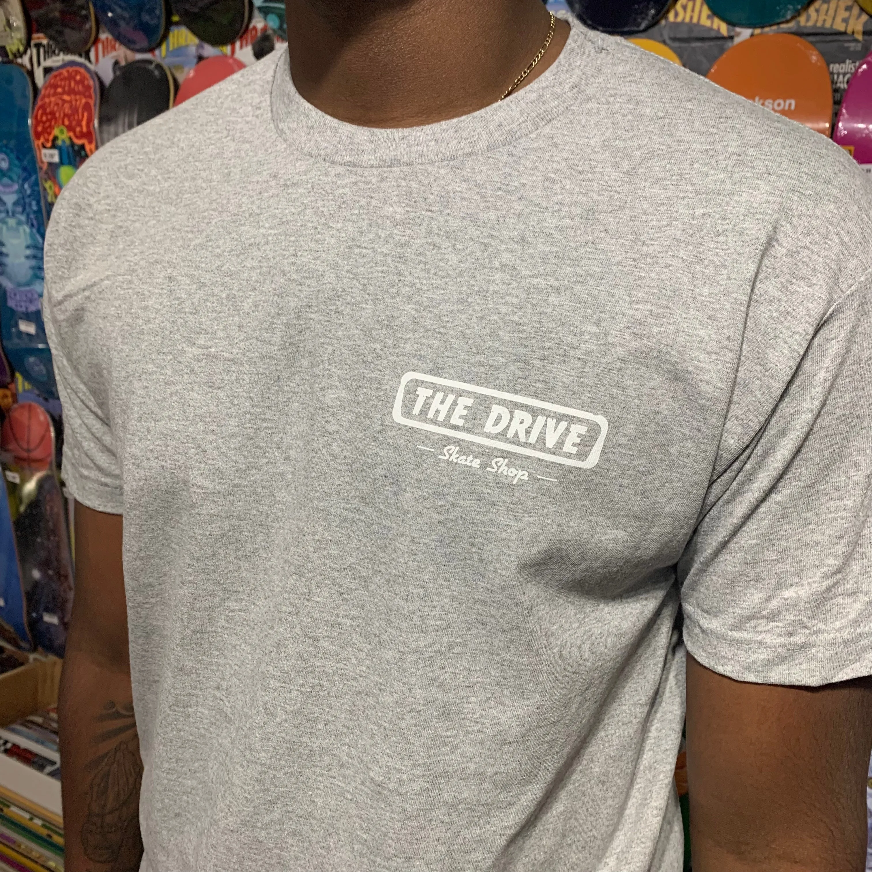 THE DRIVE SKATE SHOP LOGO T-SHIRT HEATHER GREY/WHITE
