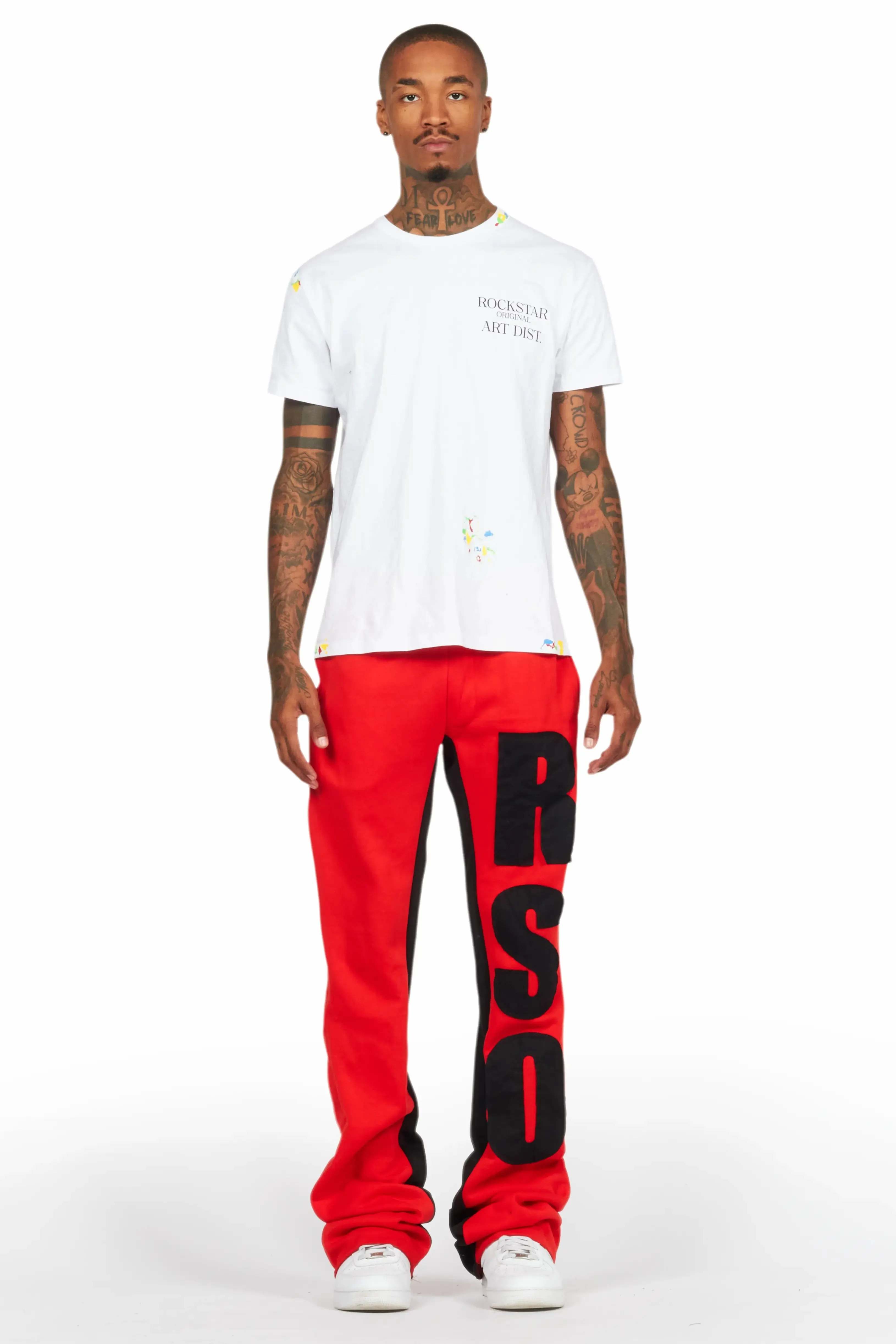 Uko Red Stacked Baggy Track Pant