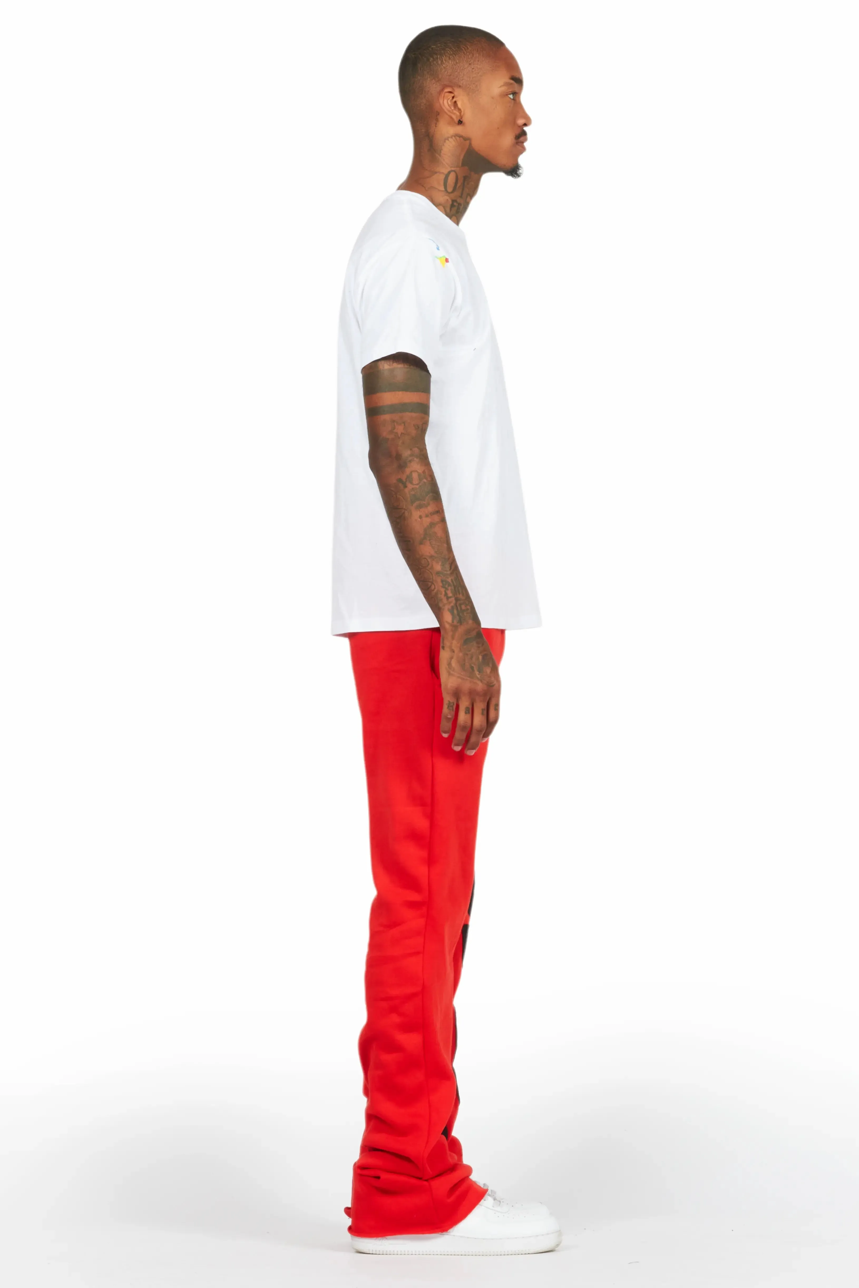 Uko Red Stacked Baggy Track Pant