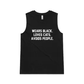 Wears Black. Loves Cats. Avoids People. Ladies Tank