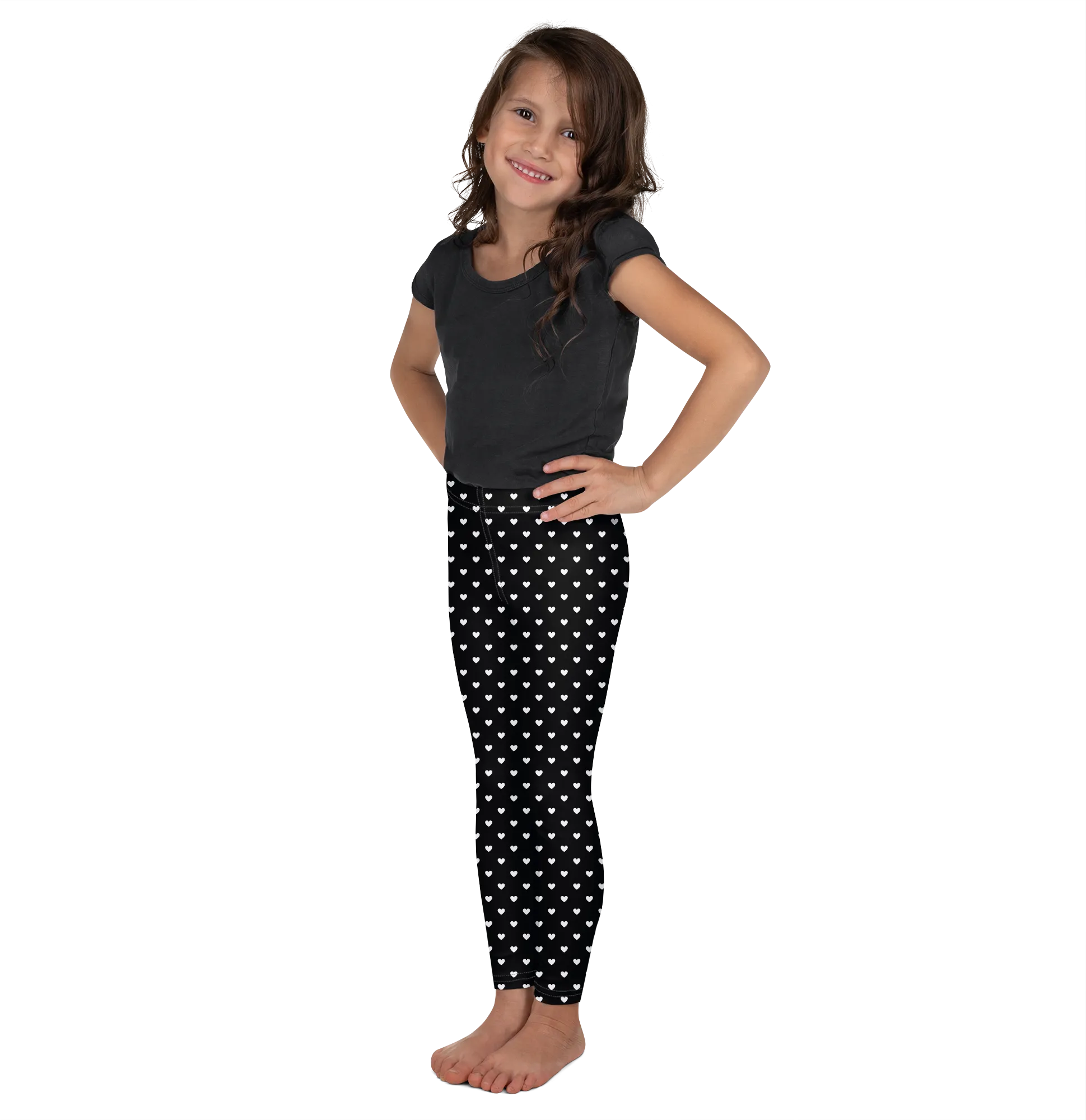 White Mini Hearts Black Kid's Leggings