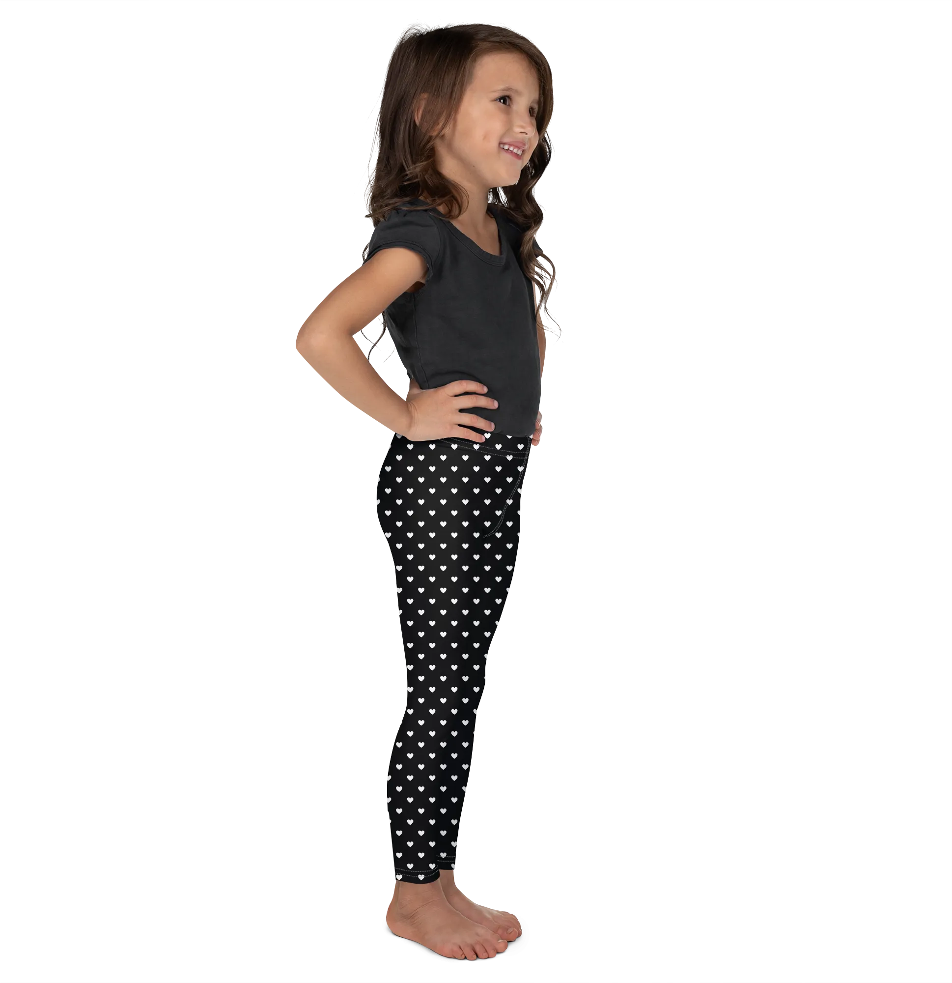 White Mini Hearts Black Kid's Leggings