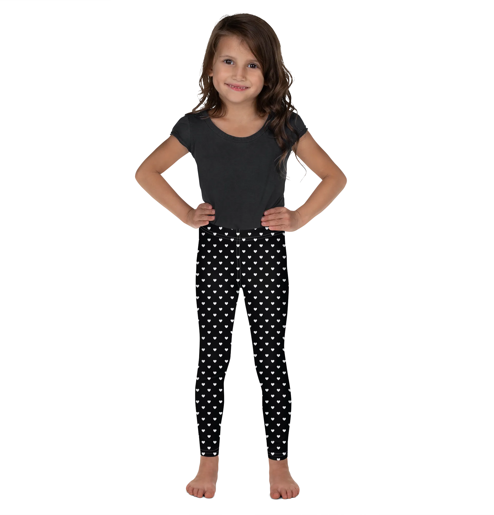 White Mini Hearts Black Kid's Leggings