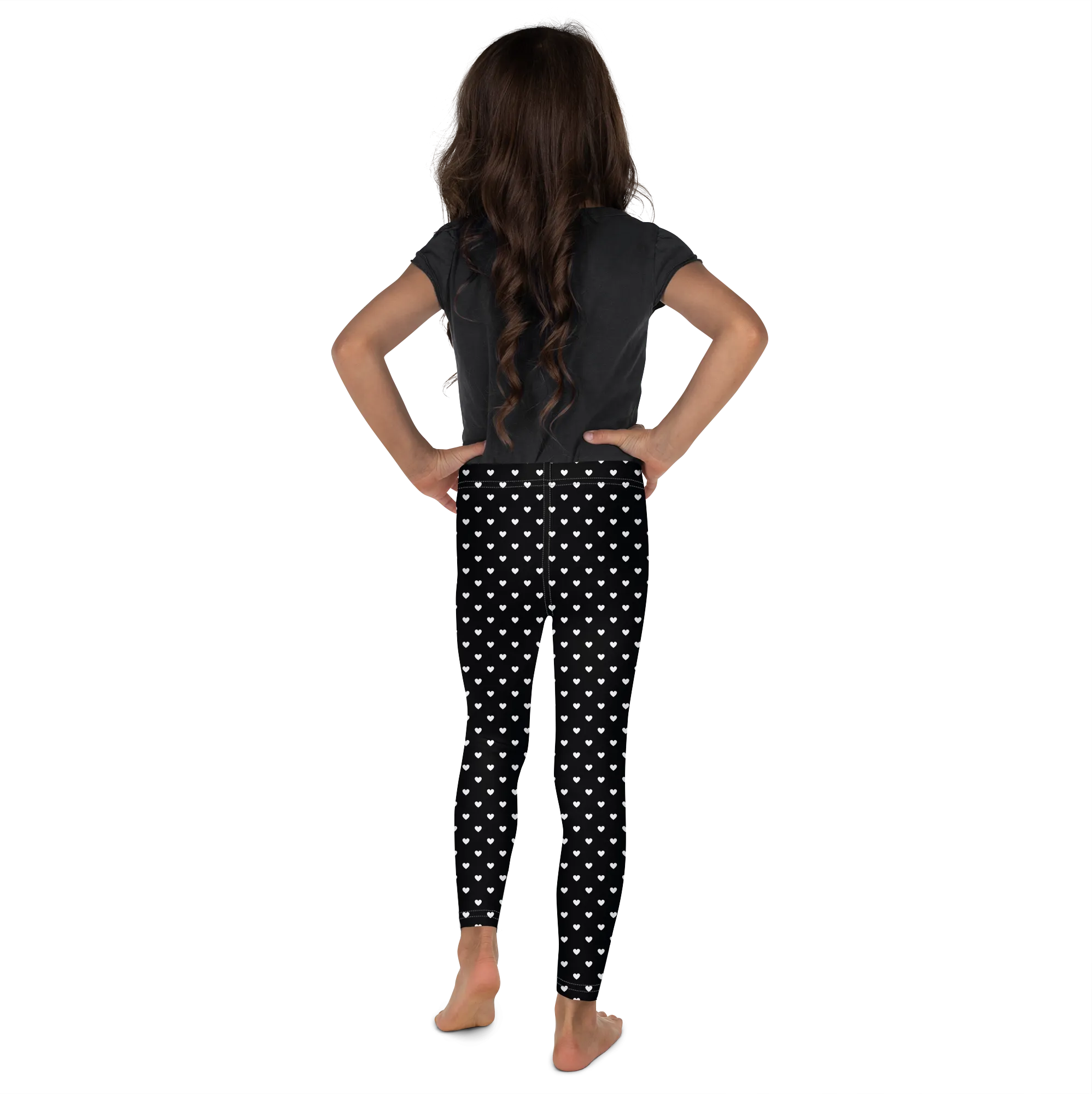 White Mini Hearts Black Kid's Leggings
