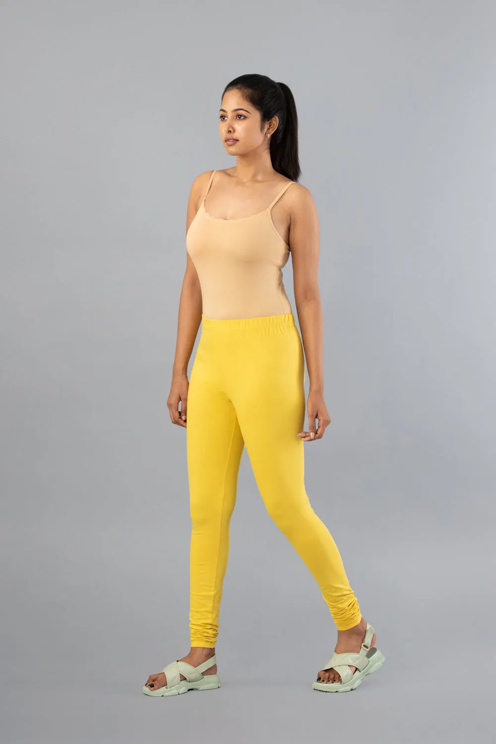 Women Light Lime Cotton Churidar Leggings