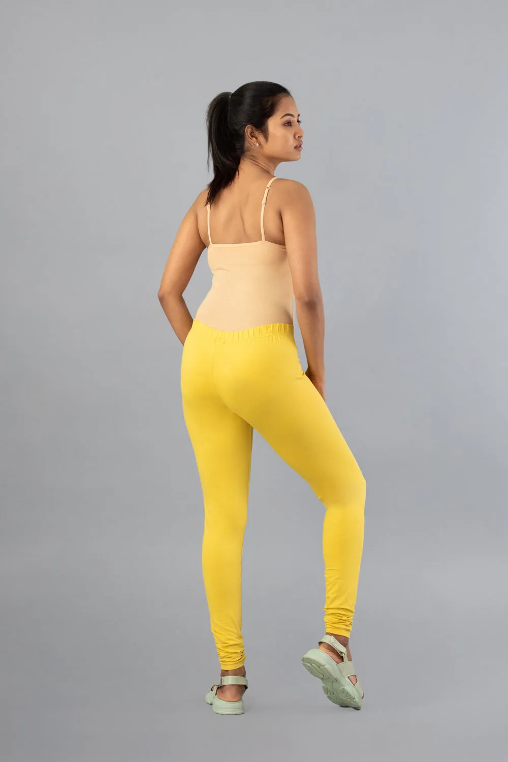 Women Light Lime Cotton Churidar Leggings