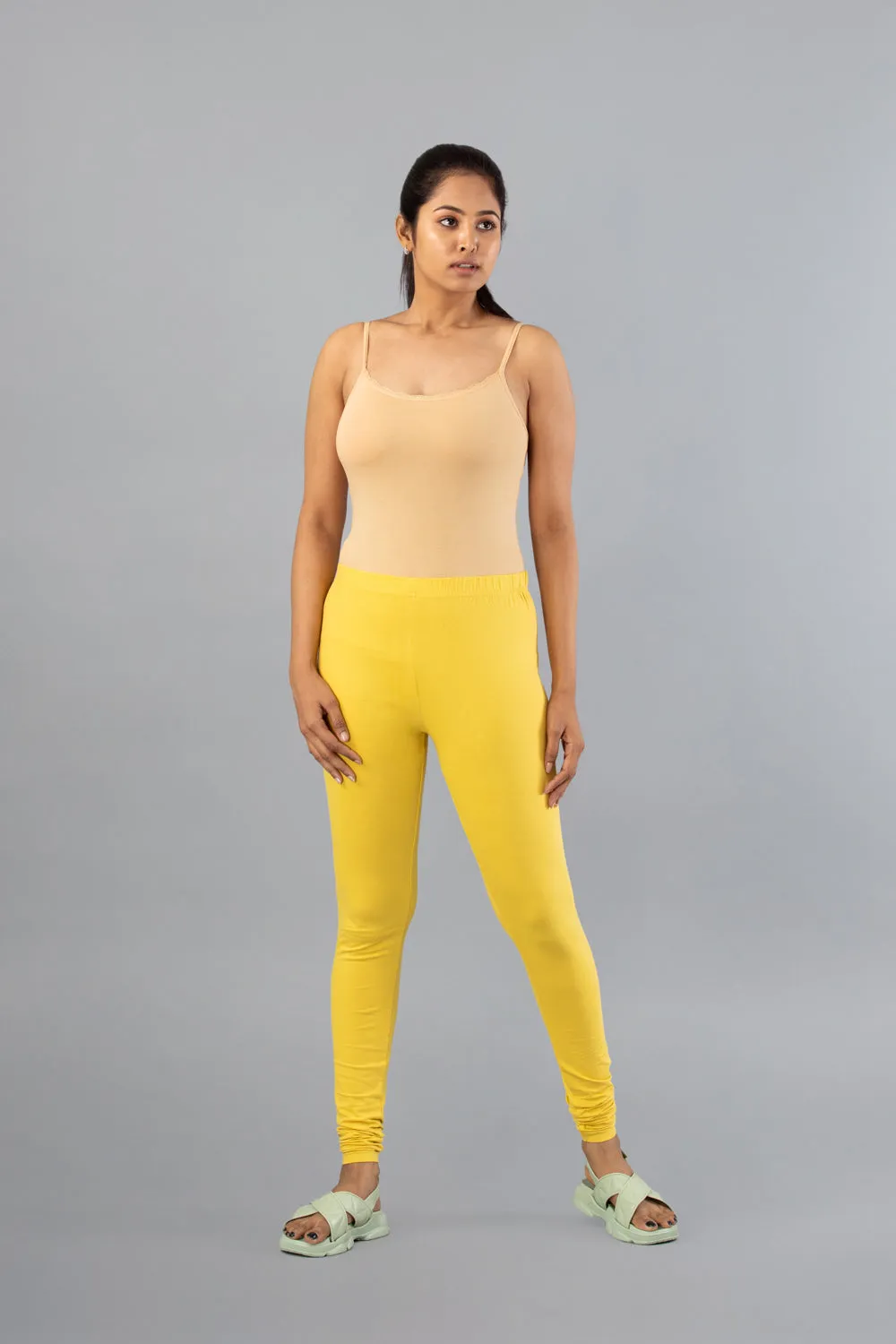 Women Light Lime Cotton Churidar Leggings