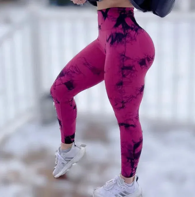 Women Tiedye Gym Leggings Seamless High Waist Workout Tights