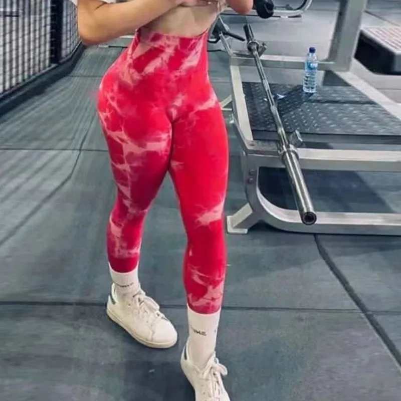 Women Tiedye Gym Leggings Seamless High Waist Workout Tights