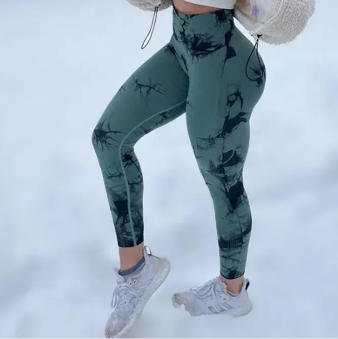 Women Tiedye Gym Leggings Seamless High Waist Workout Tights