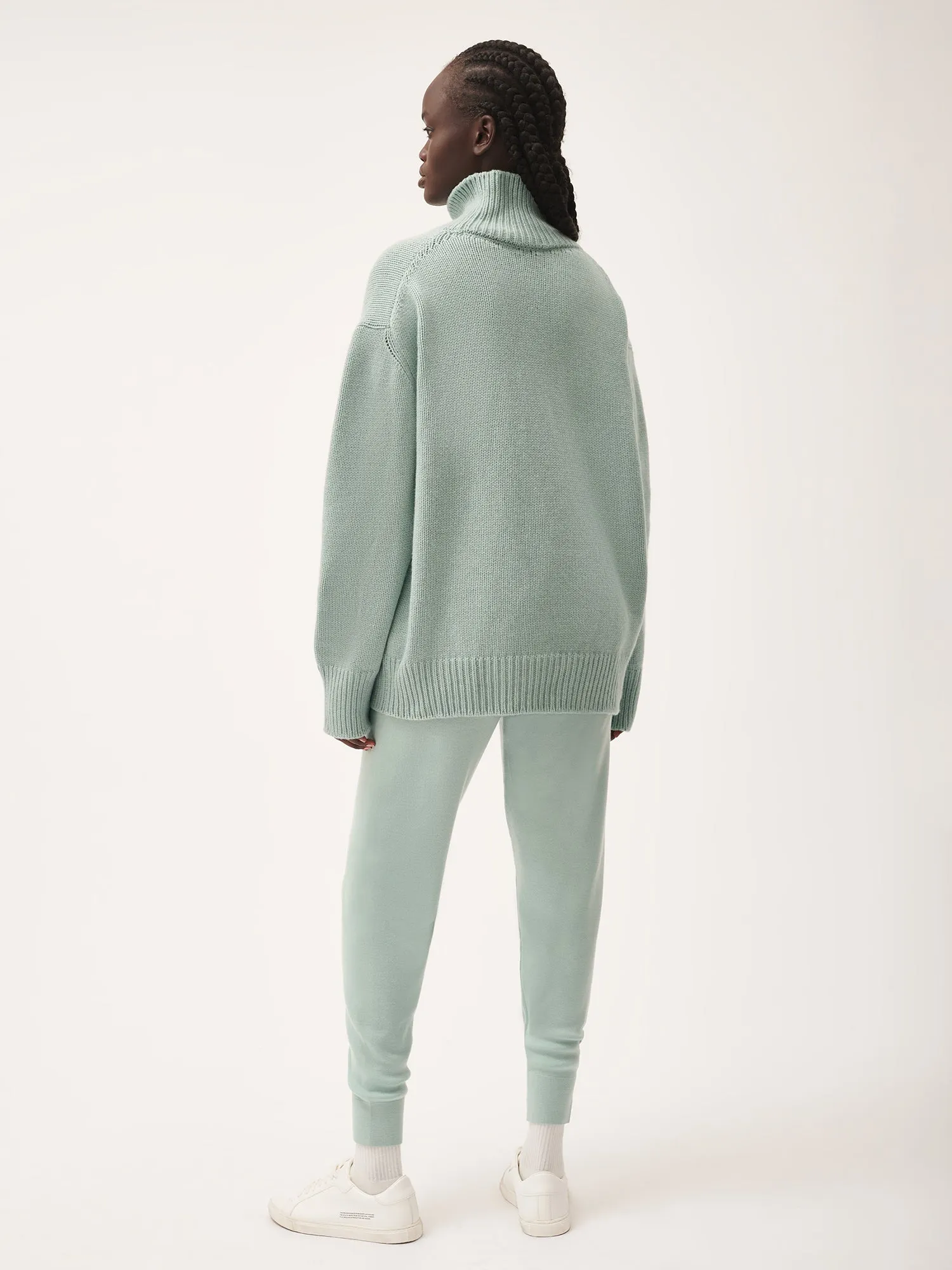 Womens Regenerative Merino Wool Track Pants—eucalyptus blue