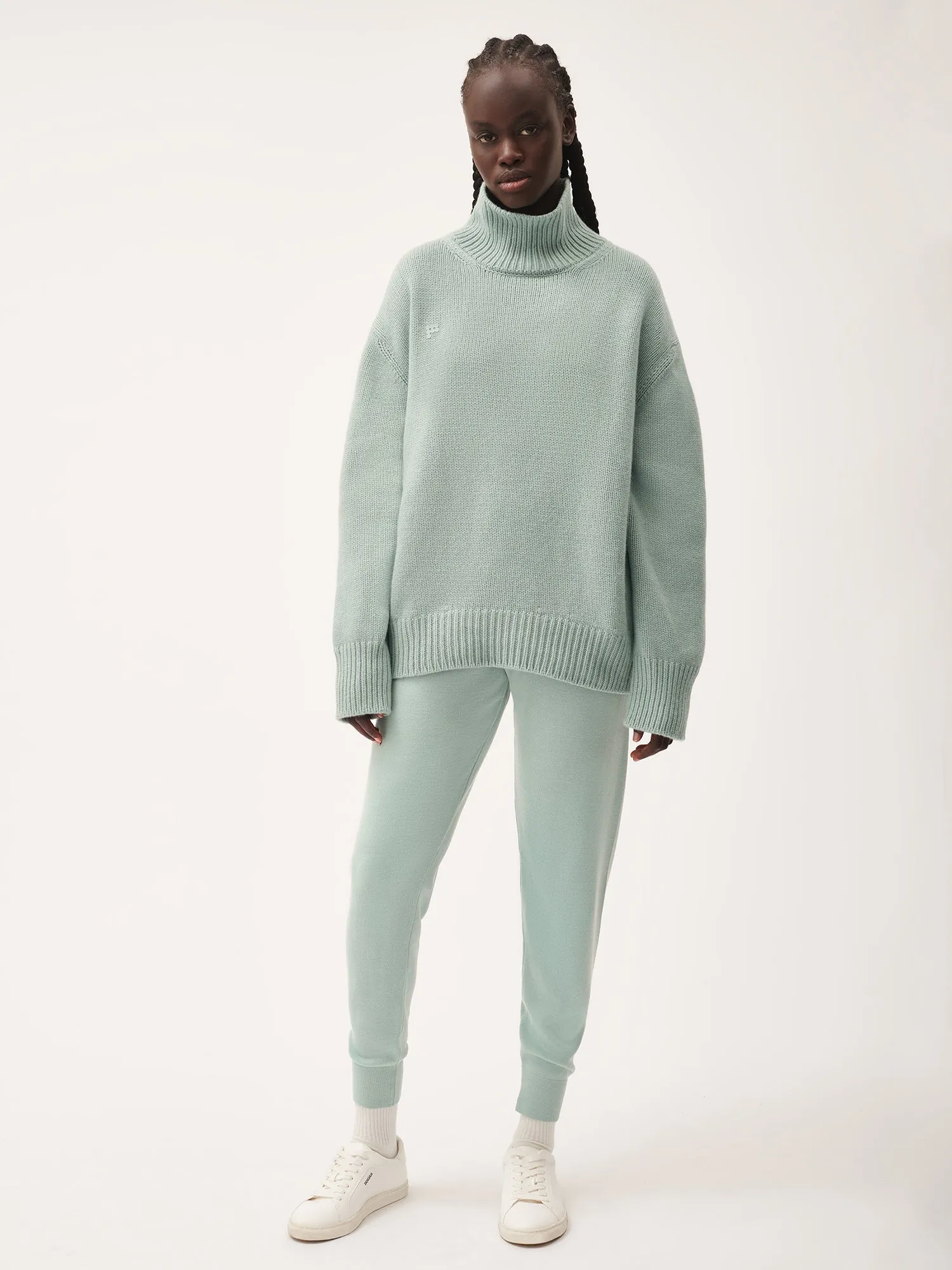 Womens Regenerative Merino Wool Track Pants—eucalyptus blue