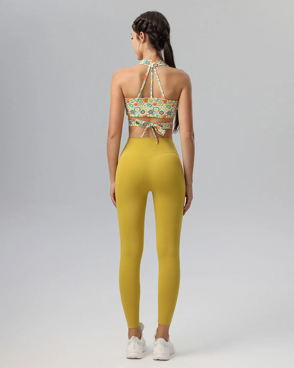 Yellow Floral Backless Tank Top - Light Support