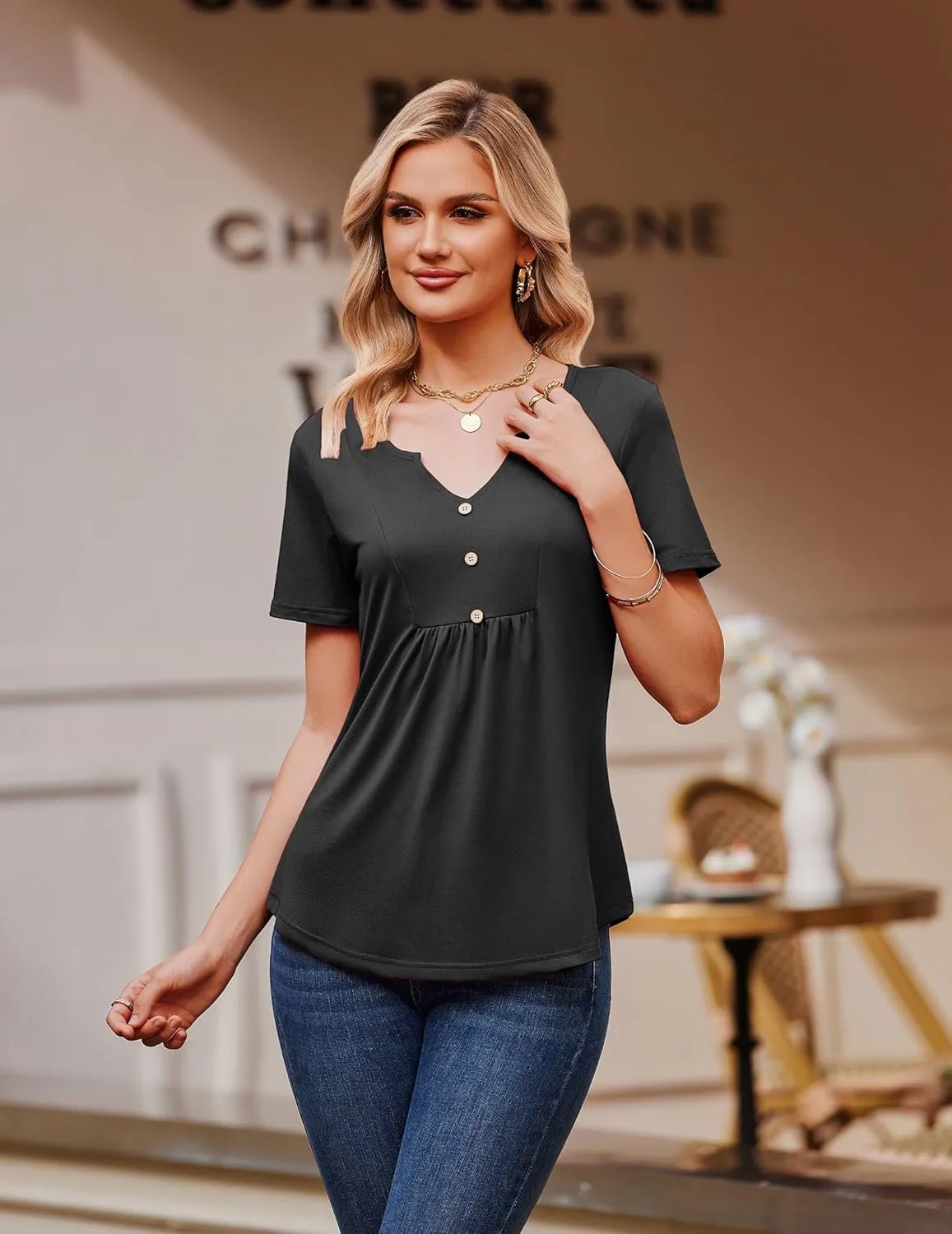 Zeagoo Tunic Tops V Neck Loose Fit Short Sleeve Shirt (DE Only)