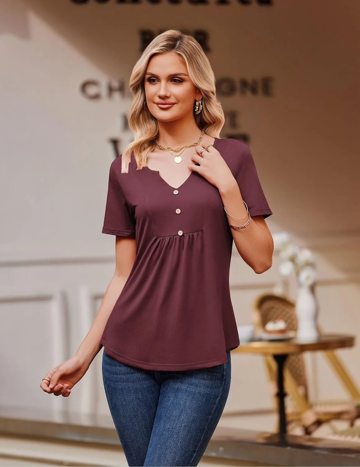 Zeagoo Tunic Tops V Neck Loose Fit Short Sleeve Shirt (DE Only)