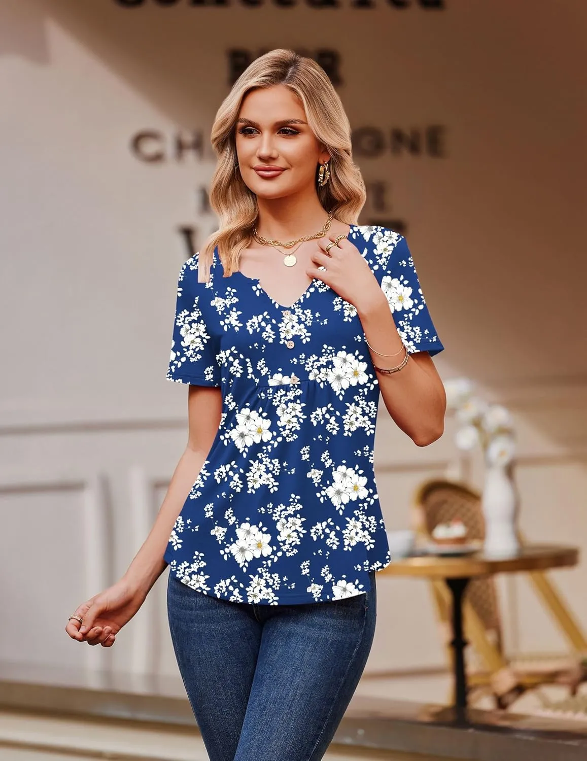 Zeagoo Tunic Tops V Neck Loose Fit Short Sleeve Shirt (DE Only)