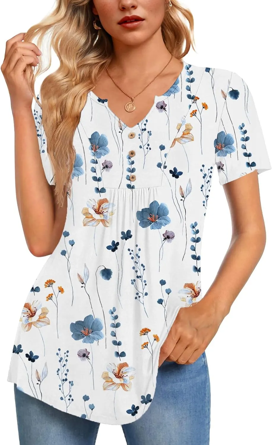Zeagoo Tunic Tops V Neck Loose Fit Short Sleeve Shirt (DE Only)