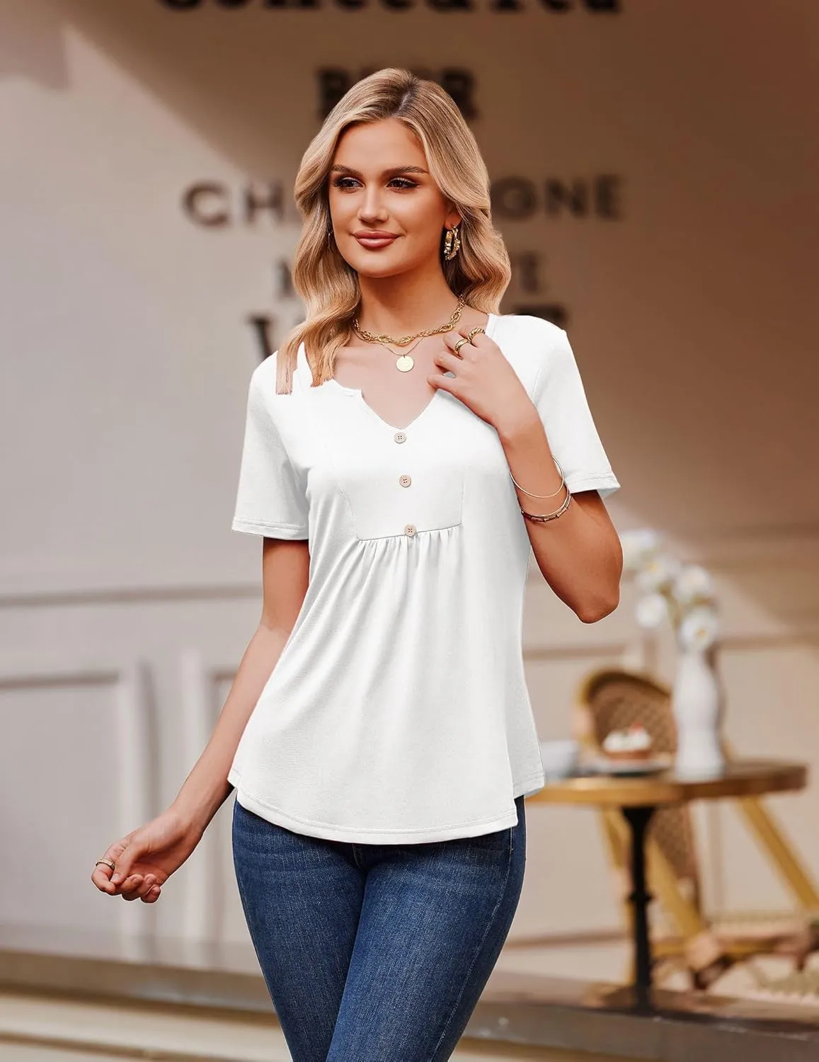 Zeagoo Tunic Tops V Neck Loose Fit Short Sleeve Shirt (DE Only)