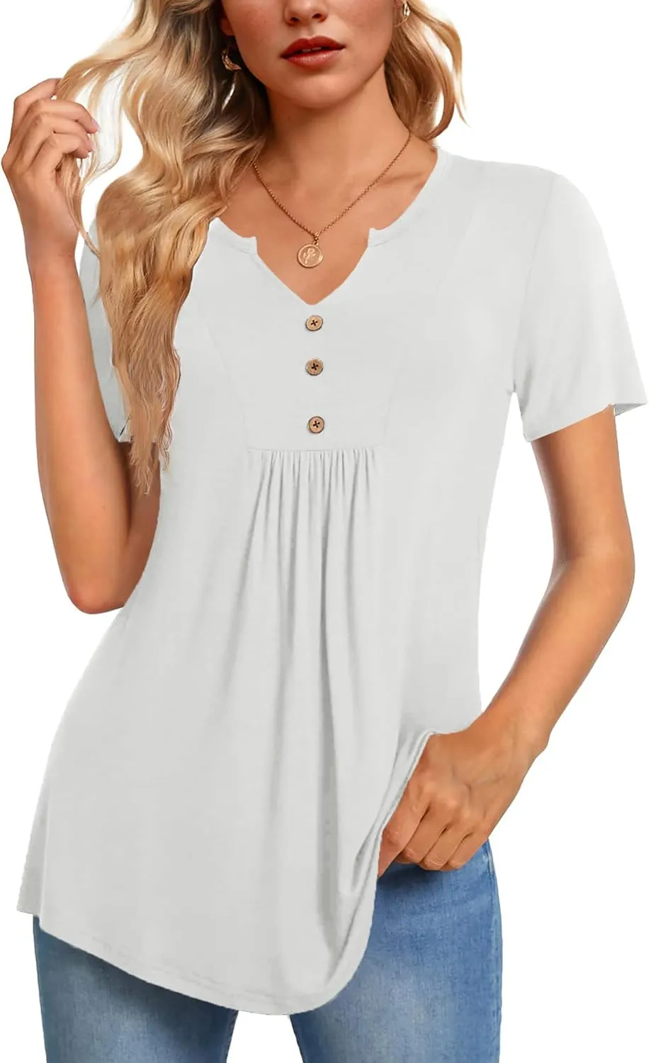 Zeagoo Tunic Tops V Neck Loose Fit Short Sleeve Shirt (DE Only)