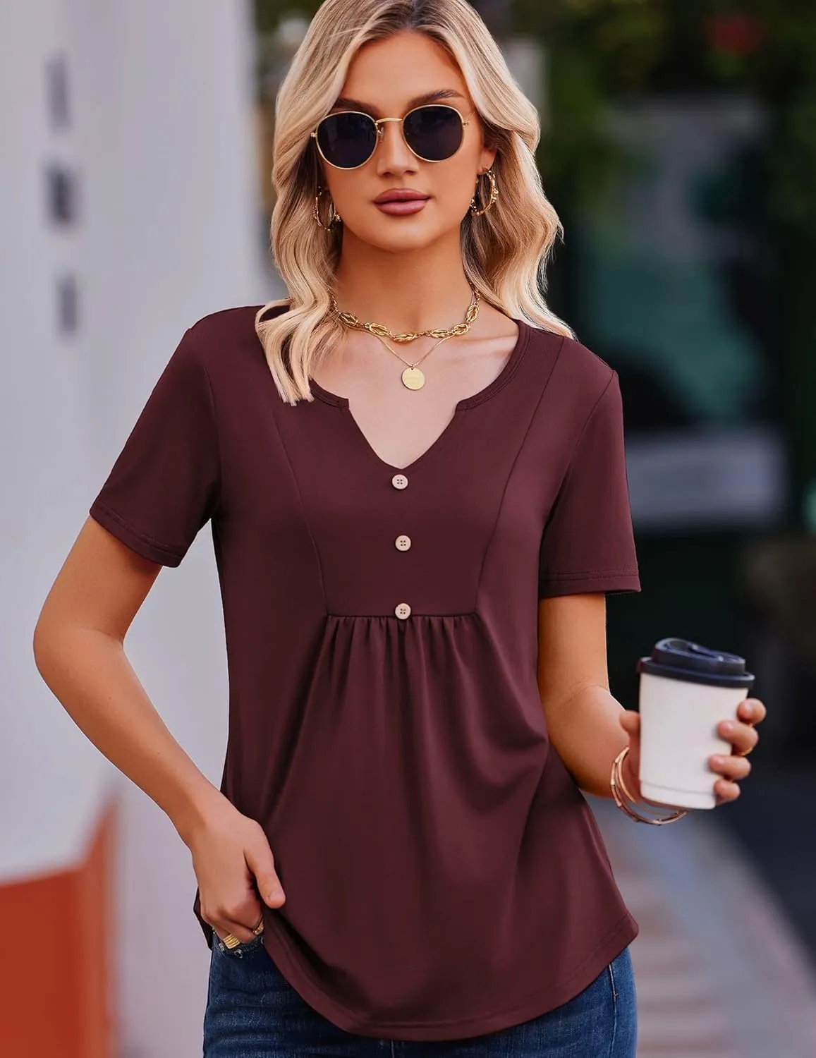 Zeagoo Tunic Tops V Neck Loose Fit Short Sleeve Shirt (DE Only)