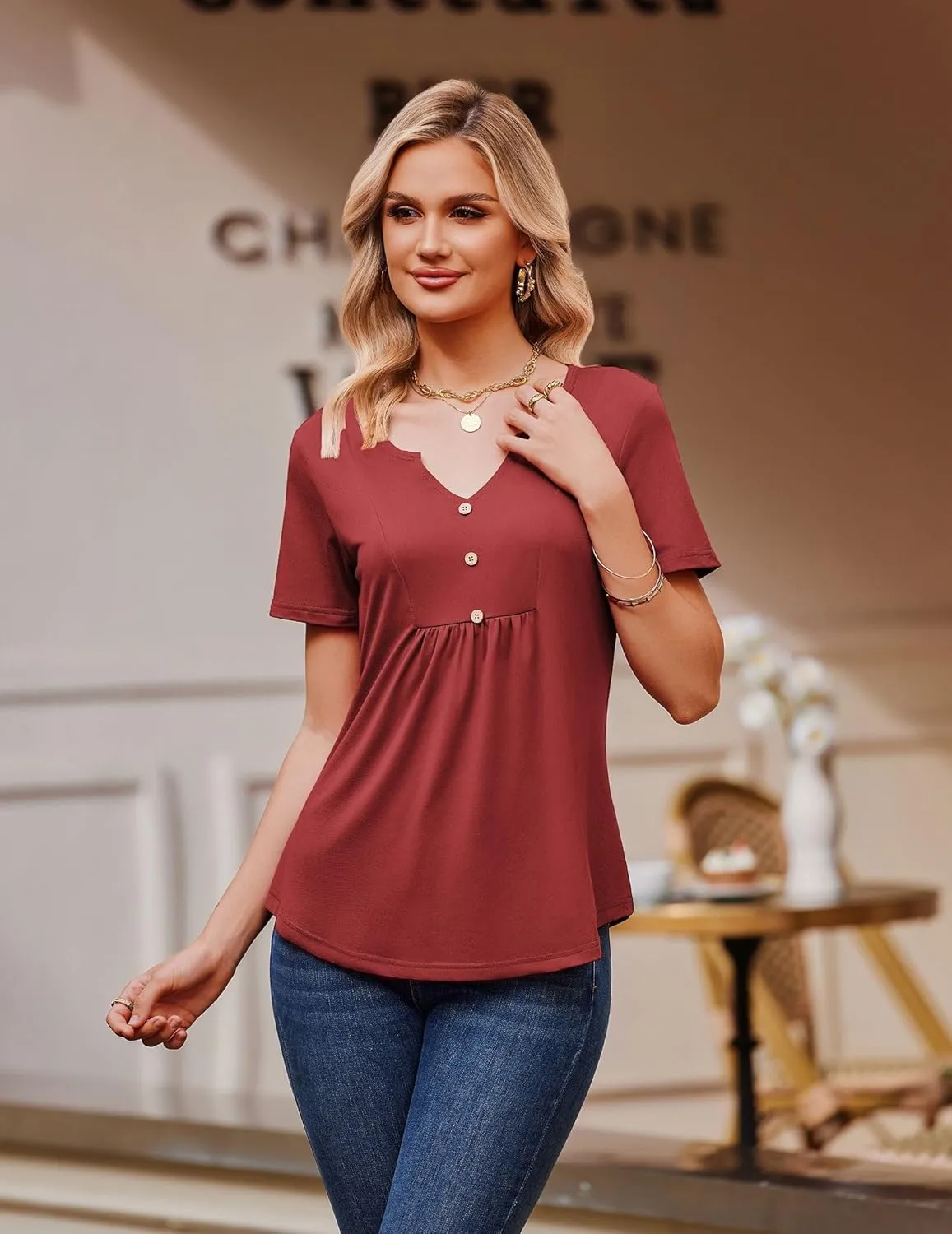 Zeagoo Tunic Tops V Neck Loose Fit Short Sleeve Shirt (DE Only)
