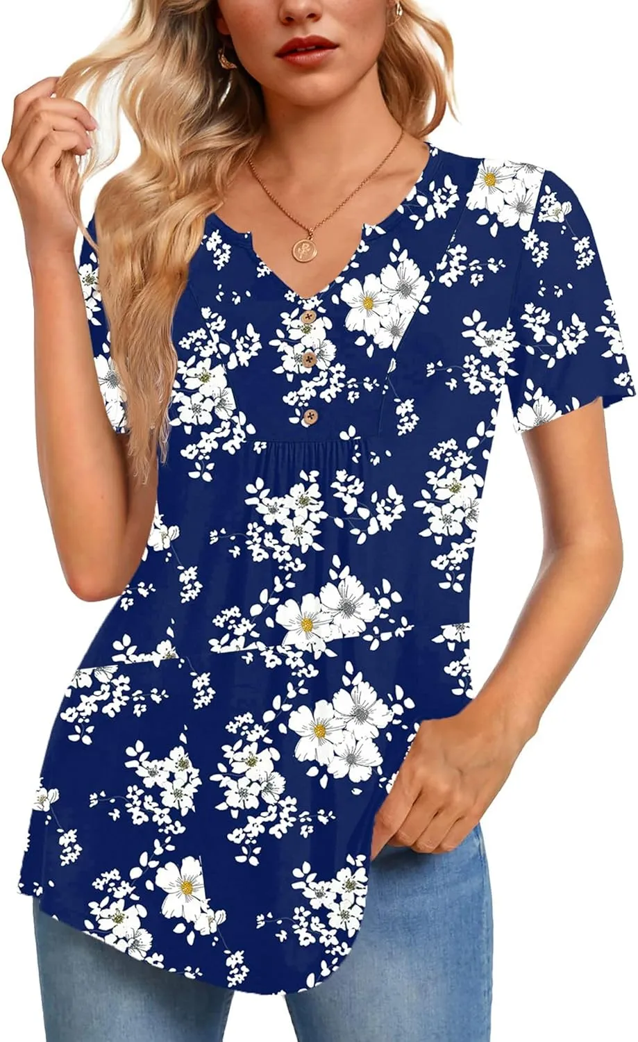 Zeagoo Tunic Tops V Neck Loose Fit Short Sleeve Shirt (DE Only)