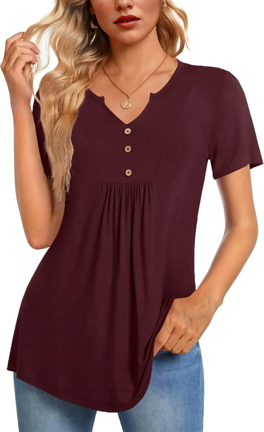 Zeagoo Tunic Tops V Neck Loose Fit Short Sleeve Shirt (DE Only)