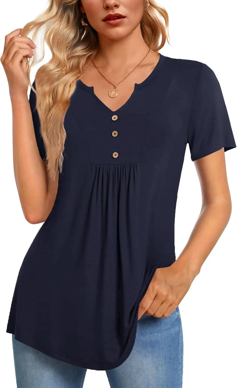 Zeagoo Tunic Tops V Neck Loose Fit Short Sleeve Shirt (DE Only)