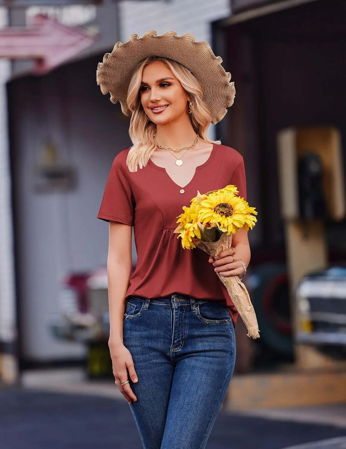 Zeagoo Tunic Tops V Neck Loose Fit Short Sleeve Shirt (DE Only)