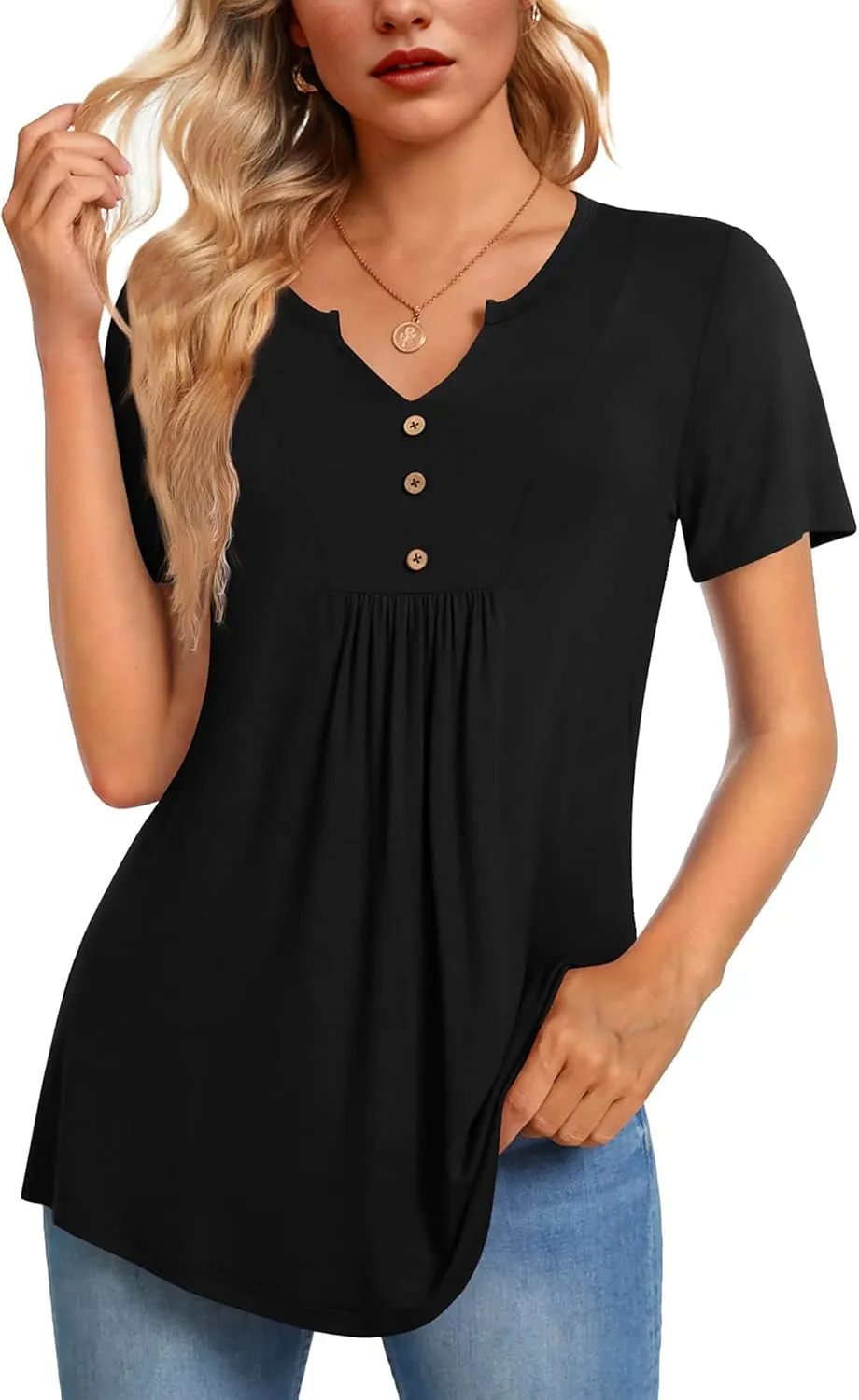 Zeagoo Tunic Tops V Neck Loose Fit Short Sleeve Shirt (DE Only)